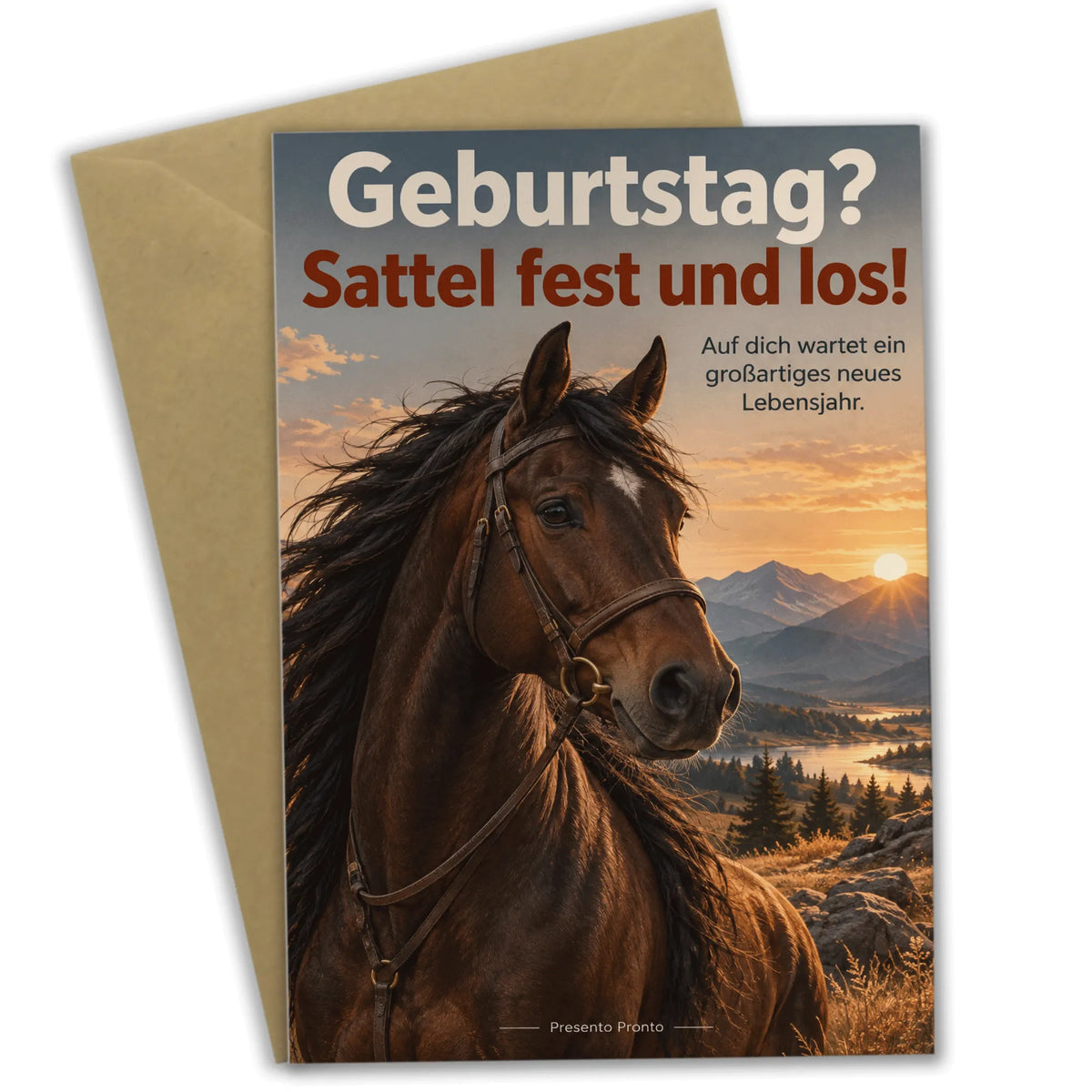 Lustige Geburtstagskarte mit Pferd in Abendlandschaft|p:2013134|h:6ee53eb5d45fdfead8a7586a2efc82cb