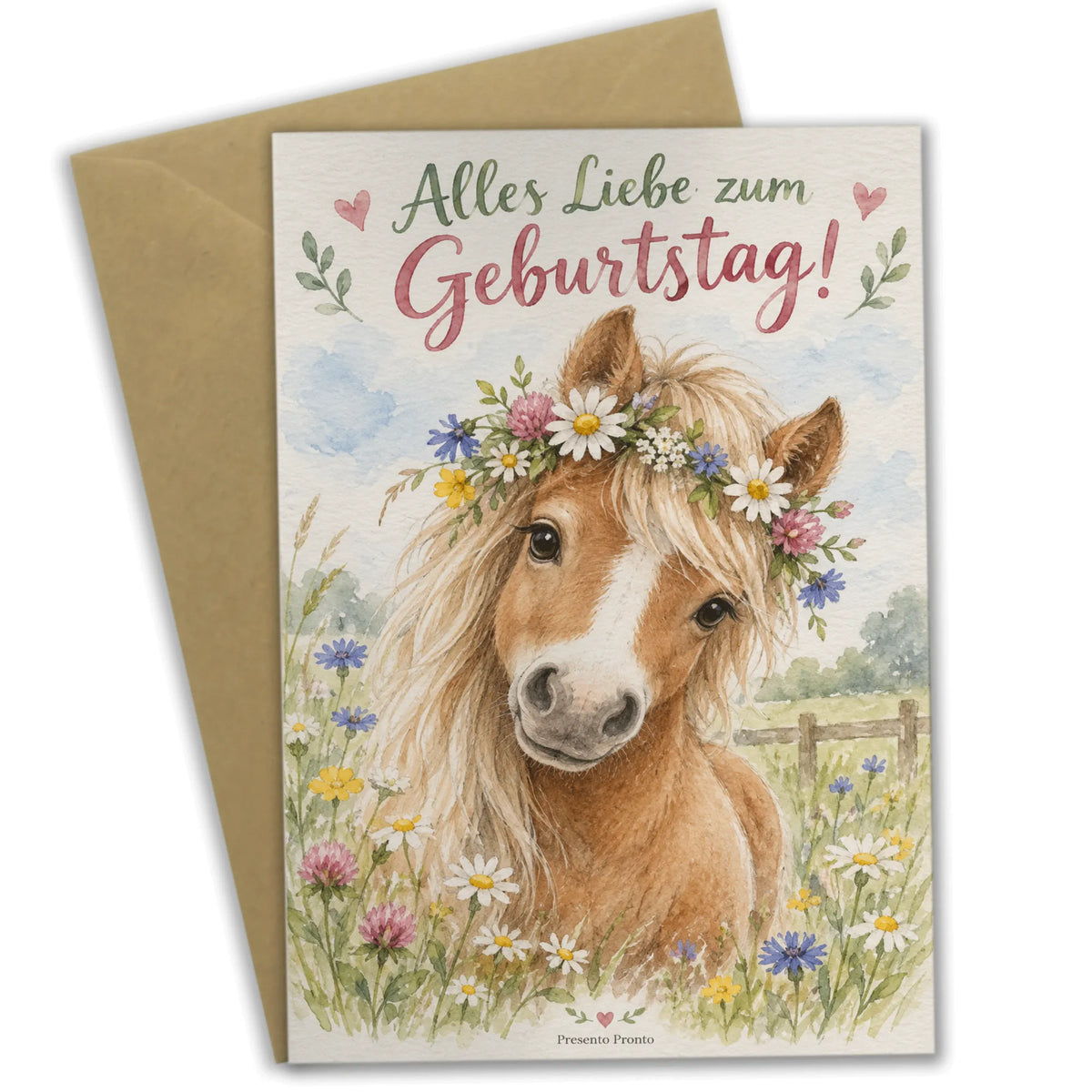 Süße Geburtstagskarte für Pferdefans mit Pony im Blumenkranz|p:2013135|h:0af3f453c89bffbf6baf0716bc6fb534