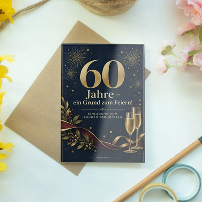 Elegante Einladungskarten zum 60. Geburtstag für Männer mit goldener 60|p:2013145|h:8e2ec636a9b78541a576e83fbc96b89f