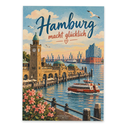 Nostalgische Postkarte aus Hamburg mit Landungsbrücken|p:2013152|h:edc660050800d4b6357c6104e2520000