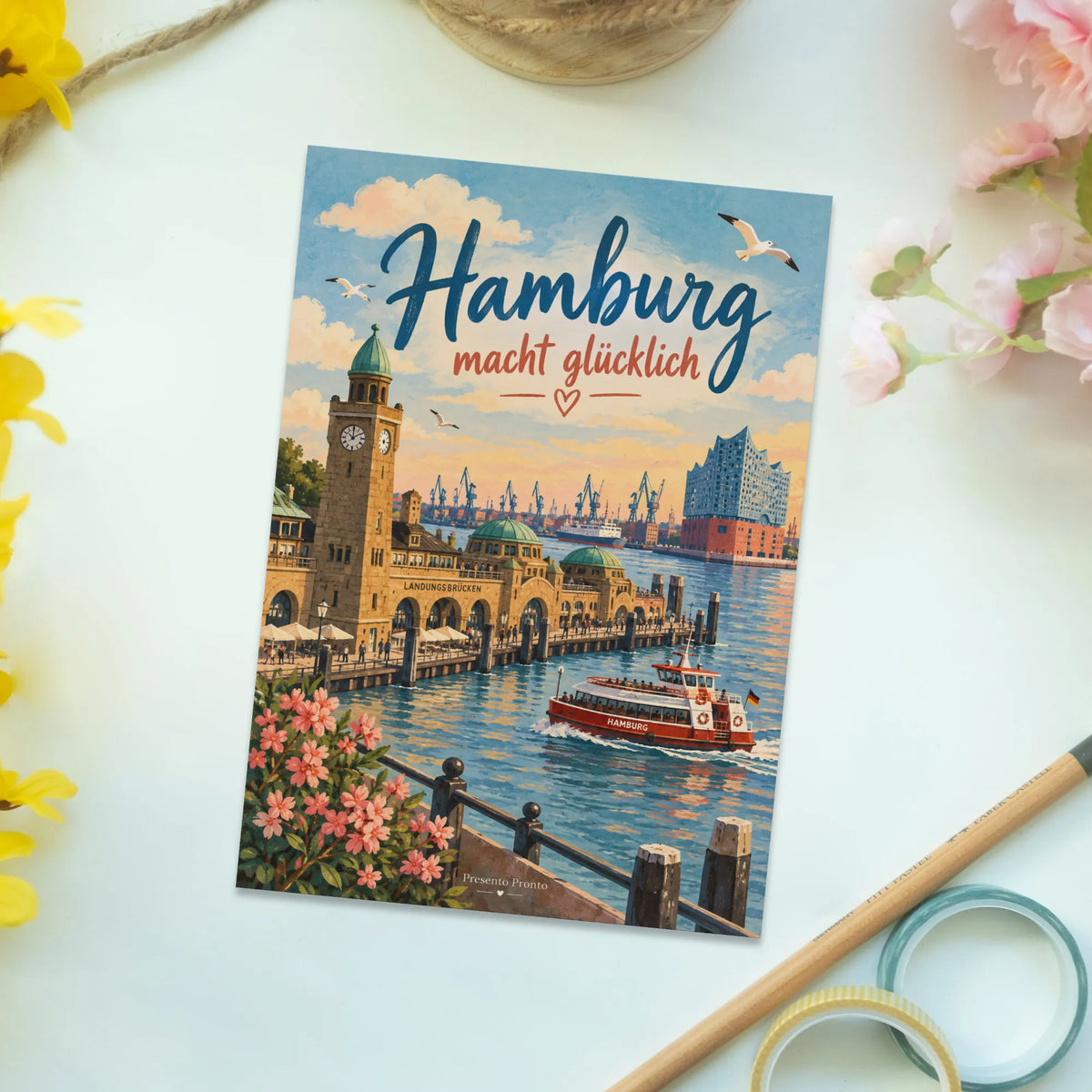 Nostalgische Postkarte aus Hamburg mit Landungsbrücken|p:2013152|h:e6de16c4298099bbd67a02b849207d26