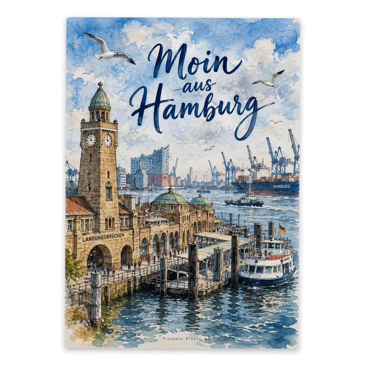Herzliche Postkarte aus Hamburg mit Landungsbrücken Aquarell|p:2013155|h:66b11a02dcde2f16e06b8d28fbd523b6