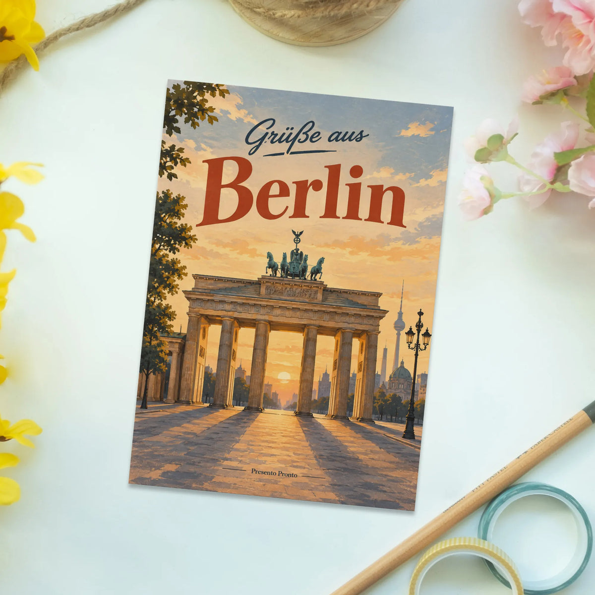 Elegante Postkarte aus Berlin zum Urlaub mit Brandenburger Tor|p:2013168|h:2f458c317939b98243153a9e167b9d99
