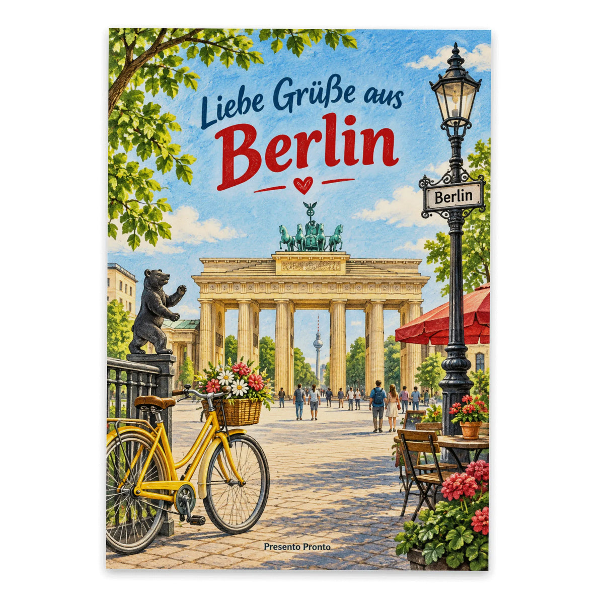 Fröhliche Postkarte aus Berlin für Urlaubsgrüße mit Brandenburger Tor|p:2013170|h:29877632e35be6952653509e2e4285e8