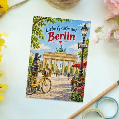 Fröhliche Postkarte aus Berlin für Urlaubsgrüße mit Brandenburger Tor|p:2013170|h:b995a5b69a5bd382eb9f82006d714be8