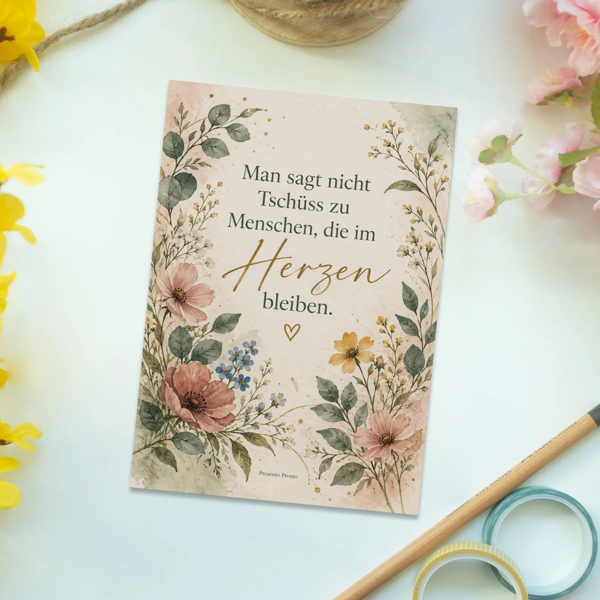 Elegante Postkarte zum Abschied mit Wildblumen|p:2013174|h:7fd36d449b6df029e2885453951e6ed0