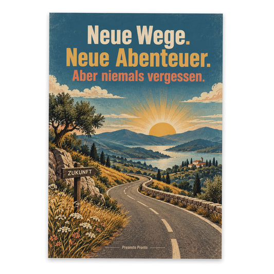 Herzliche Postkarte zum Abschied mit Straße in Sonnenaufgang|p:2013175|h:4294469c6f936e5de3c533ab51bd3f9c
