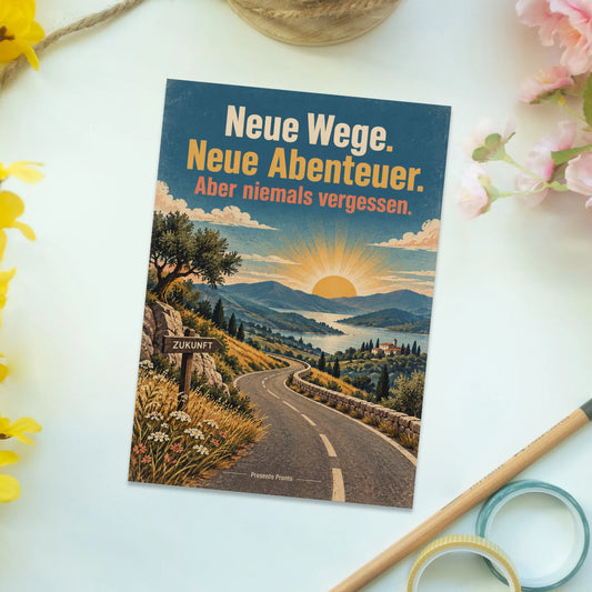 Herzliche Postkarte zum Abschied mit Straße in Sonnenaufgang|p:2013175|h:bd70e8b5dd15b944b0f4276675f86869