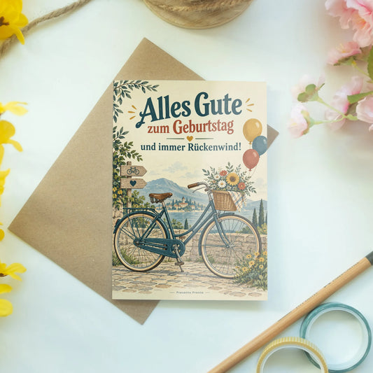 Herzliche Geburtstagskarte mit Vintage-Fahrrad für Radfahrer|p:2013180|h:323144731e9ae319ca4fc7da443a3471