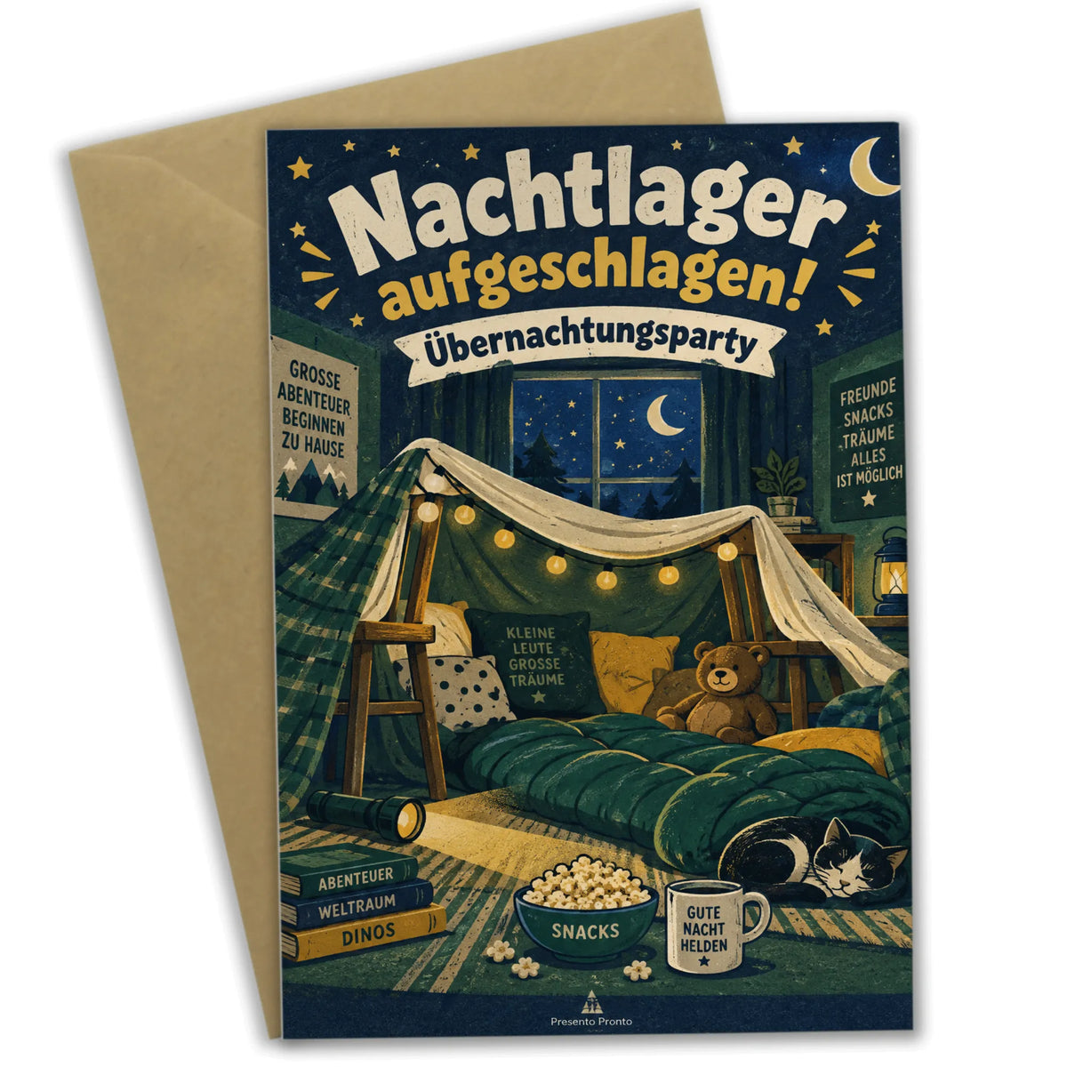 Abenteuerliche Einladungskarte zur Übernachtungsparty mit Kissenburg|p:2013203|h:2d3b6043792a24d9f2fd5557981fbd68