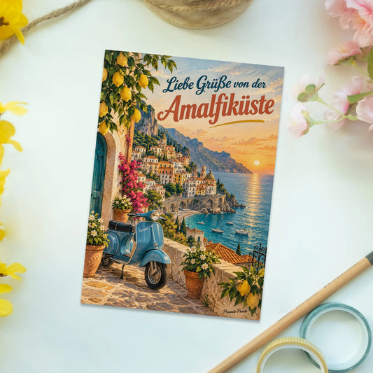 Sonnige Postkarte aus Italien mit Vespa an der Amalfiküste|p:2013215|h:10756d009c4b1309eda2f0bfbc10ae85