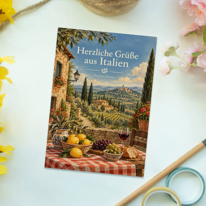Herzliche Postkarte aus Italien für Urlaubsgrüße mit Zypressen|p:2013216|h:1dd9c0a09d46b7d240383894e9676472
