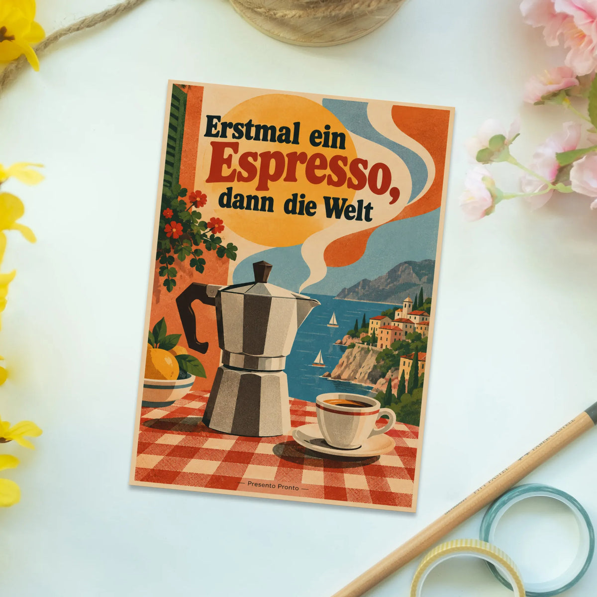 Lustige Italien Postkarte mit Mokkakanne|p:2013220|h:08e5d166cf4eeee413af1b0afacb3da7