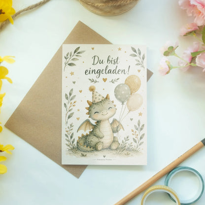 Süße Einladungskarte mit Babydrache zum Kindergeburtstag|p:2013224|h:3fd2d25529730d10461ebdb4a2fd9910