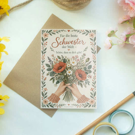 Herzliche Geburtstagskarte für die Schwester mit Blumenstrauß|p:2013230|h:ada06e88256ad1a5397ced42f9f78452