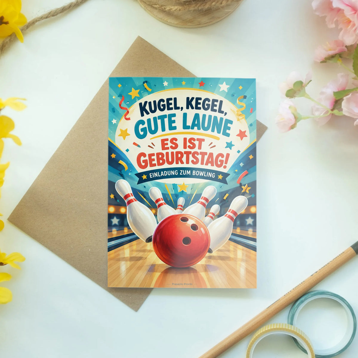 Lustige Einladungskarte zum Bowlinggeburtstag mit bunten Pins|p:2013234|h:4b45a2b70d7cb9f0bbece069bf5858a3