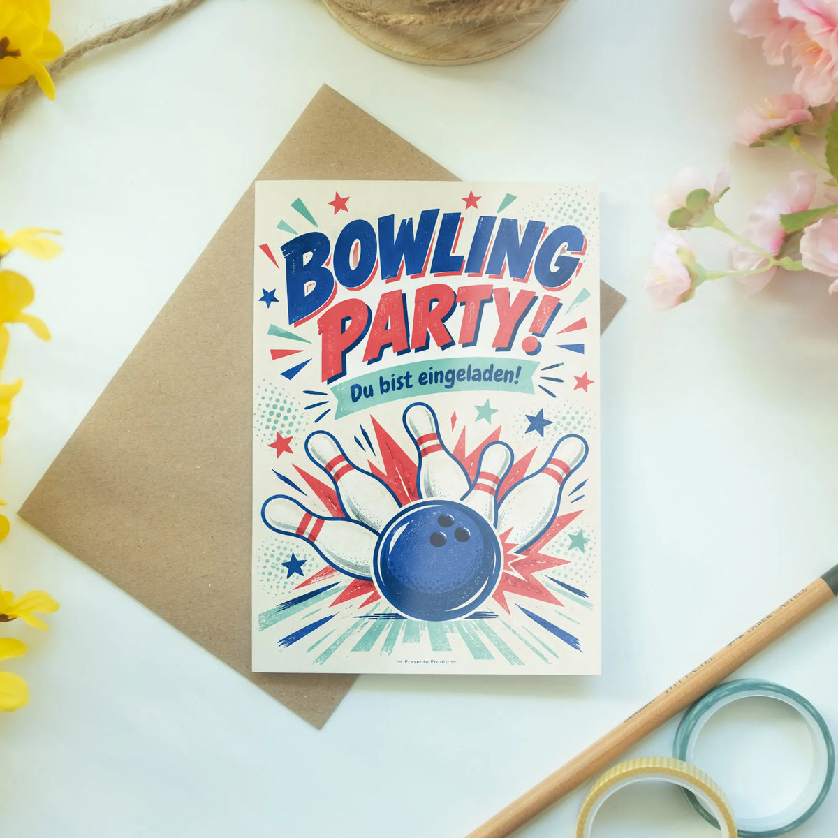 Lustige Einladungskarte zum Bowling mit Kugel und Pins|p:2013236|h:203f6901f13eccb0ea7709b23eb84c15