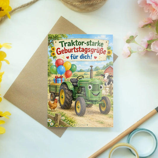 Lustige Geburtstagskarte mit Traktor und Luftballons|p:2013245|h:ba6c9651bbf79e3f2d1c9e4a7680be6b