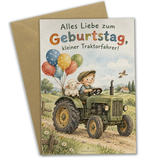 Süße Geburtstagskarte für kleine Traktorfahrer mit Luftballons|p:2013247|h:34f1c2860f7bf502981f0cadf012307d
