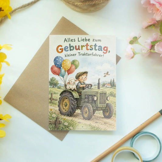 Süße Geburtstagskarte für kleine Traktorfahrer mit Luftballons|p:2013247|h:ea68ea1e3d8ce7f56ec4338bf99e6062