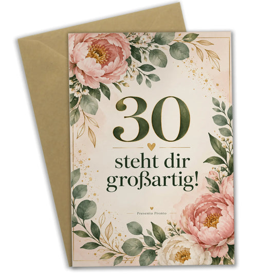 Elegante Geburtstagskarte zum 30. für Frauen mit Pfingstrosen|p:2013262|h:bfffb2bb4a104283dddd163750218617