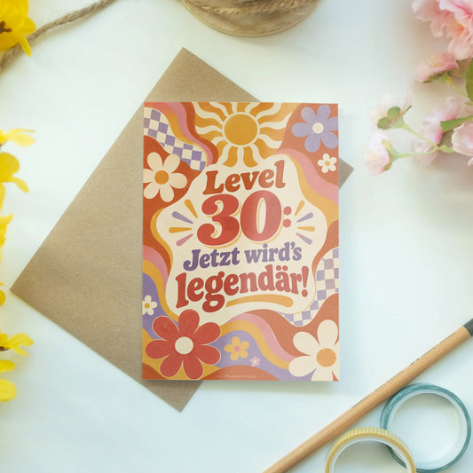 Lustige Geburtstagskarte zum 30. für Frauen mit Retro-Blumen|p:2013263|h:556e30dd0f5e2316f6283476ba0cfbfa