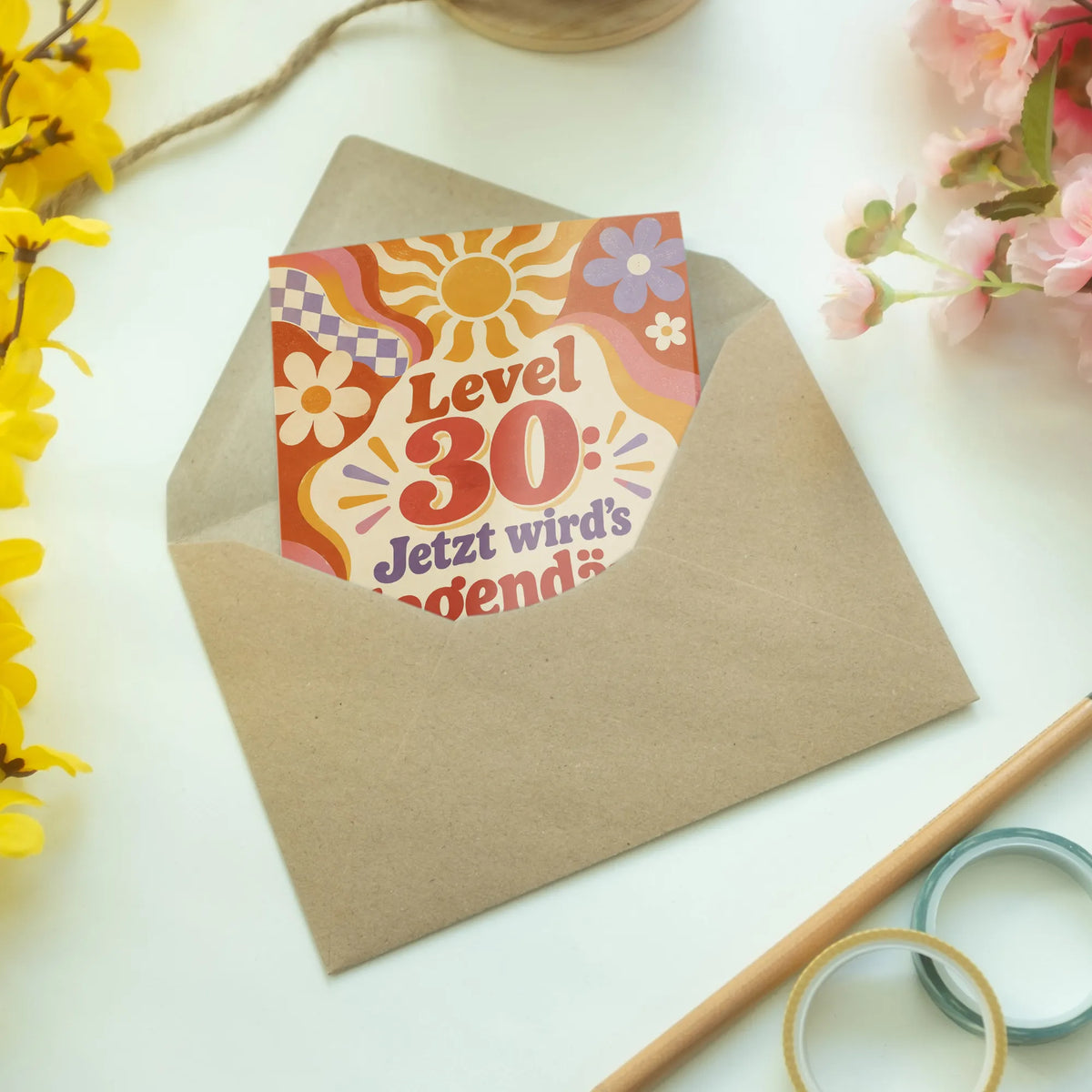 Lustige Geburtstagskarte zum 30. für Frauen mit Retro-Blumen|p:2013263|h:4b1e0fab5d54d85f0ca081d19008d108