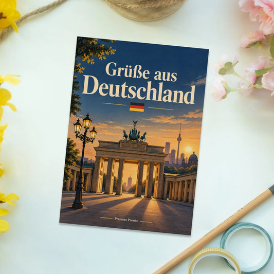 Herzliche Postkarte für Deutschlandurlaub mit Brandenburger Tor|p:2013274|h:e1e3f6f7729946c5416b0509db3baed3