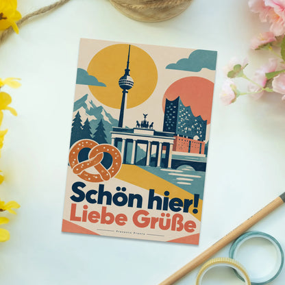 Herzliche Postkarte aus Deutschland mit Fernsehturm für Urlaubsgrüße|p:2013279|h:1661e76b70500606e6bf0bec4972b7d7