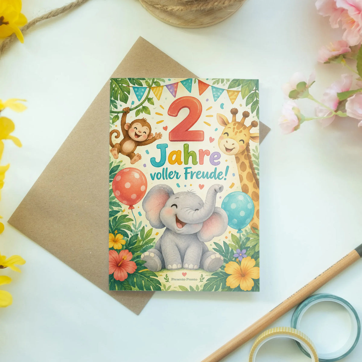 Fröhliche Geburtstagskarte zum 2. Geburtstag mit Dschungeltieren|p:2013281|h:ef9cb2cdddafaabcd9b387fa423cbfae