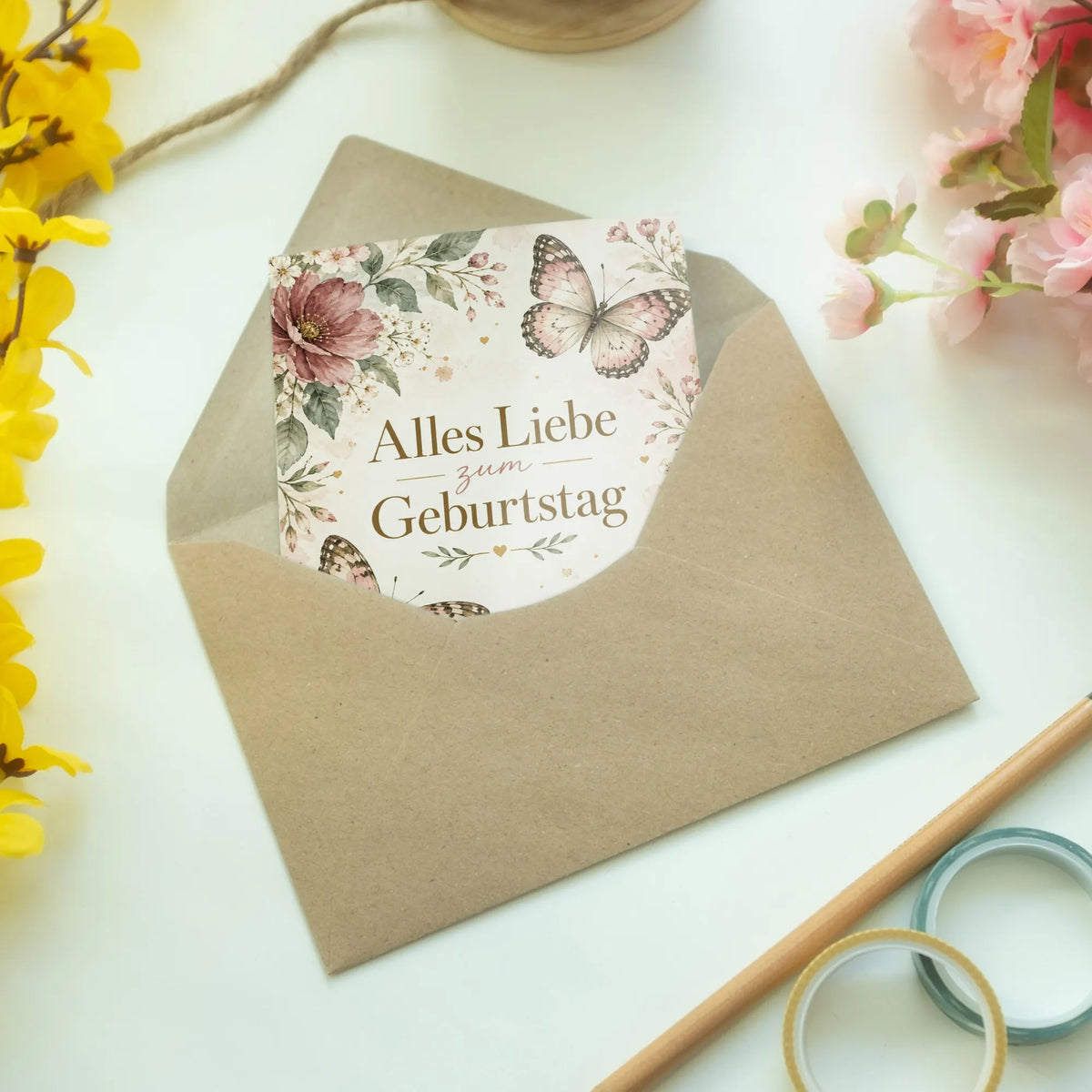 Elegante Einladungskarten mit Schmetterlingen und Wildblumen zum Geburtstag|p:2013291|h:35618ce8430c89eacb348aa39fc8a005