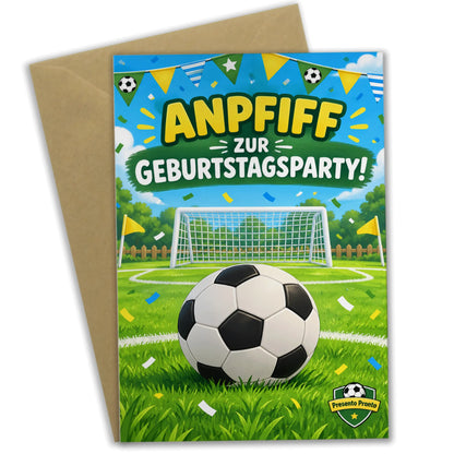 Lustige Einladungskarten zum Kindergeburtstag Fußball mit Tor und Konfetti|p:2013297|h:38e408cd74fd66e0e7f304f95eb22d9d