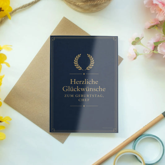 Elegante Geburtstagskarte für den Chef mit goldenem Lorbeerkranz|p:2013304|h:8562087ff31d39cffb5c59f6bd3eefcd