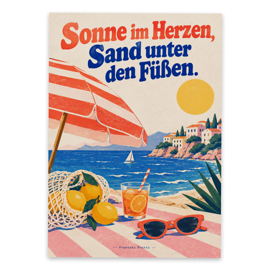 Fröhliche Urlaubspostkarte mit Sonnenschirm und Sonnenbrille|p:2013307|h:034ec86fa4b98d0a36735f78d5338505