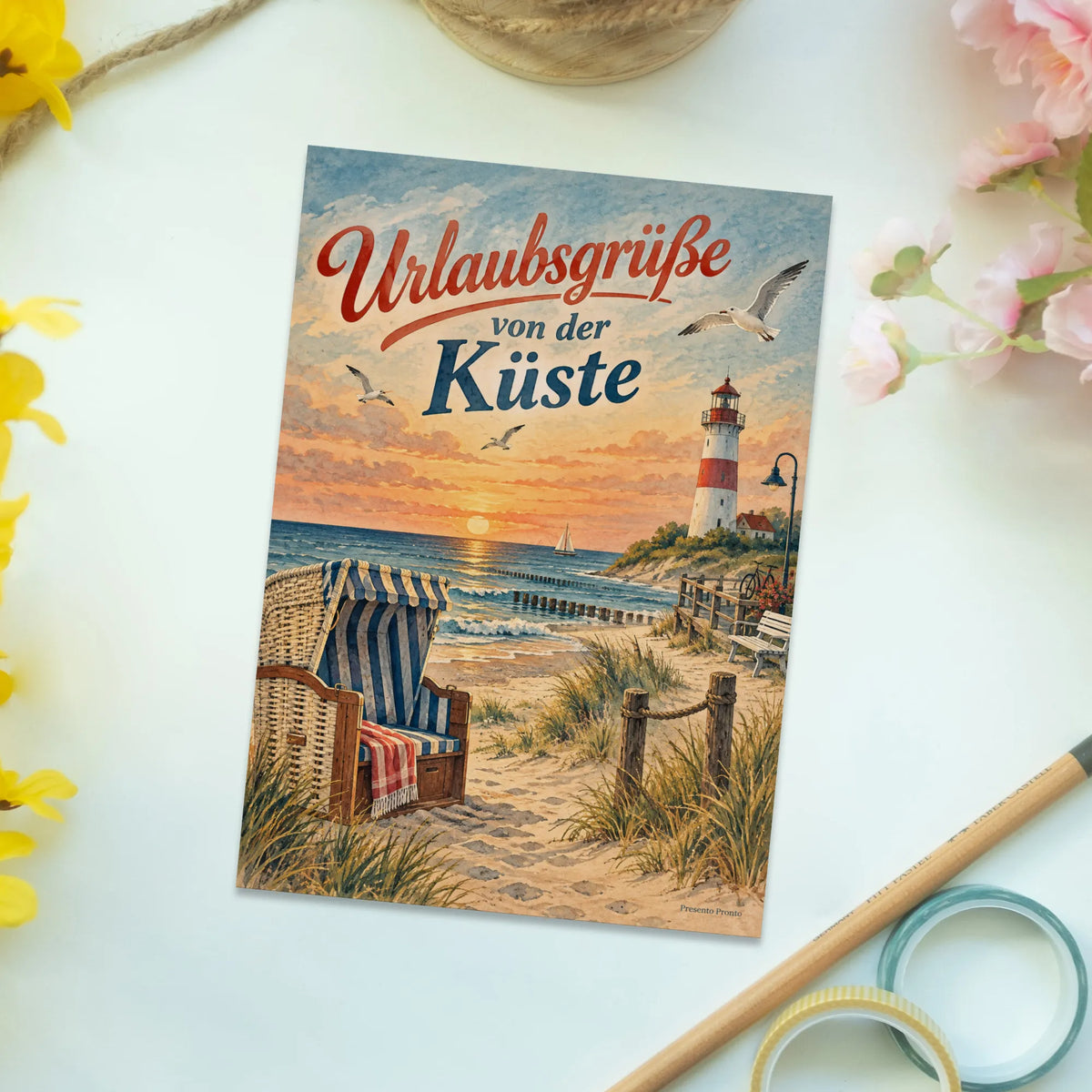 Nostalgische Postkarte für den Urlaub mit Strandkorb|p:2013308|h:68a0814a66a224dcb37084c83b5950c3