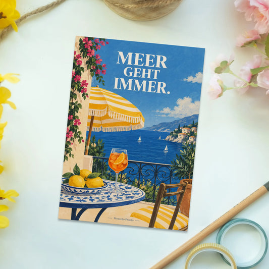 Lustige Postkarte für Urlaub mit mediterranem Balkon|p:2013309|h:06c0c285d3fdc7607afb3feb9fdca96f