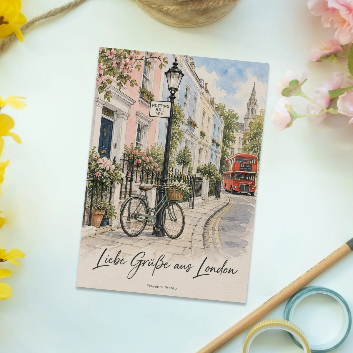 Herzliche Postkarte aus London mit rotem Doppeldeckerbus|p:2013314|h:e4b235d9a5e9a16d9d5502de348c88c3