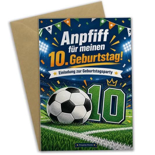 Sportliche Einladungskarten zum 10. Geburtstag mit Fußball|p:2013323|h:2863415e84811617cf8c63340cbc1bb1