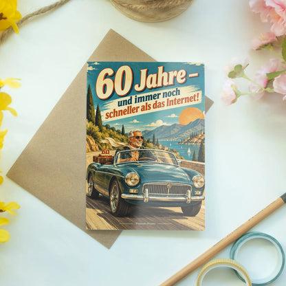 Lustige Geburtstagskarte zum 60. für Männer mit Oldtimer|p:2013328|h:32085624fe4da95f59280c164d368583