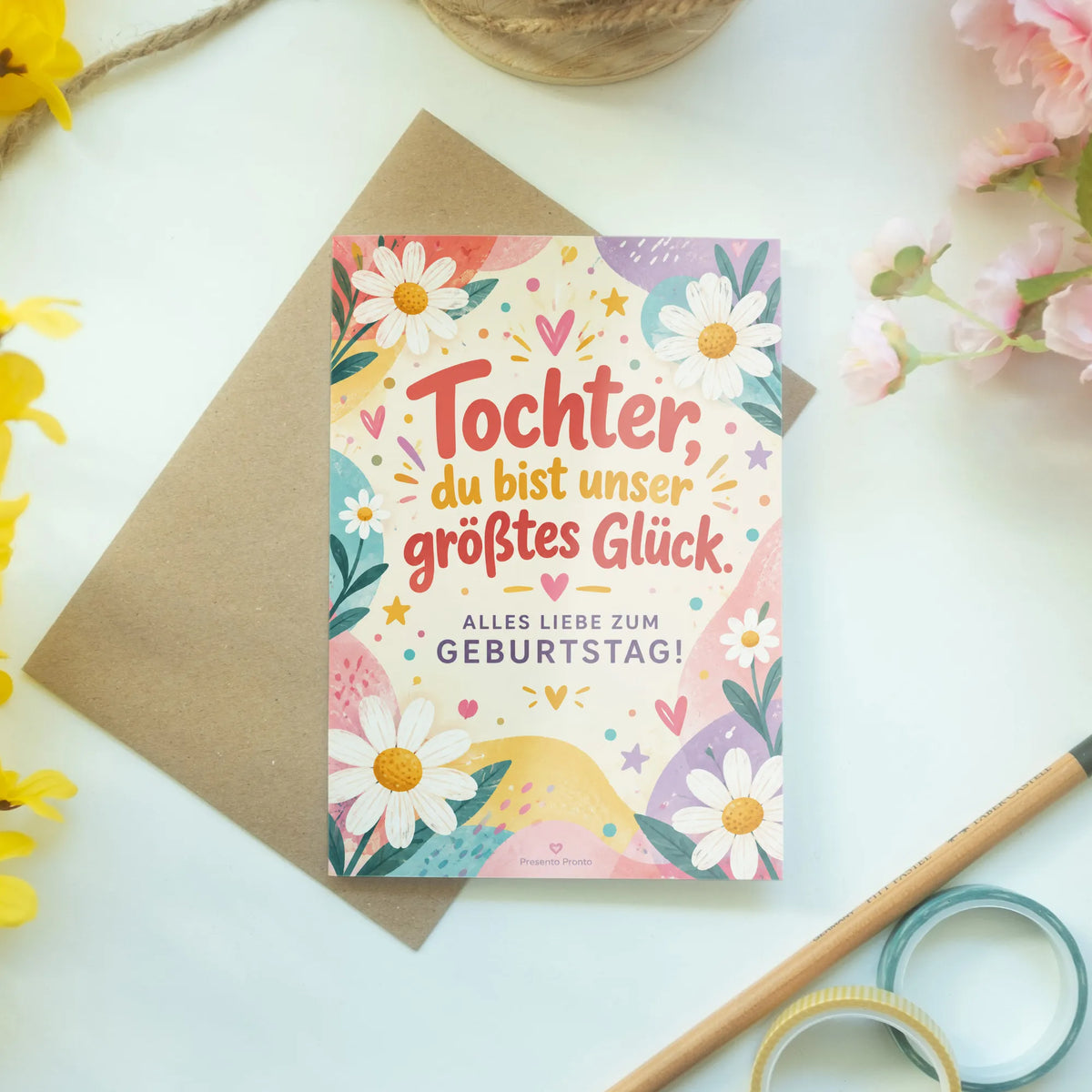 Fröhliche Geburtstagskarte für die Tochter mit Gänseblümchen|p:2013345|h:c5be88131d8bd6bcf5bf25caca0c1688