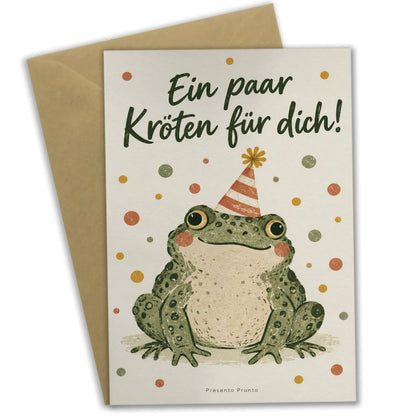 Lustige Geburtstagskarte für Geldgeschenk mit Kröte im Partyhut|p:2013349|h:d7e813047a5cfef365b6d7793f0d73a8