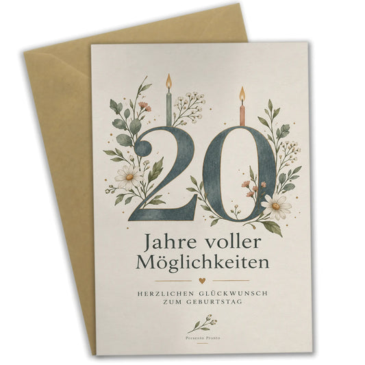Elegante Geburtstagskarte zum 20. Geburtstag mit großer 20|p:2013358|h:65eeb3e3849449b0bf399d8641b43709