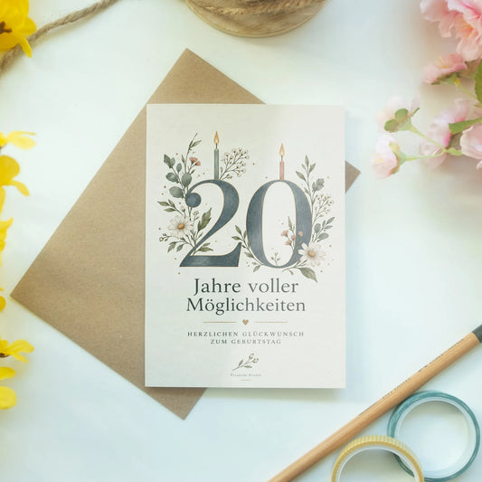 Elegante Geburtstagskarte zum 20. Geburtstag mit großer 20|p:2013358|h:0144d877df8c694632a700c055526fe5