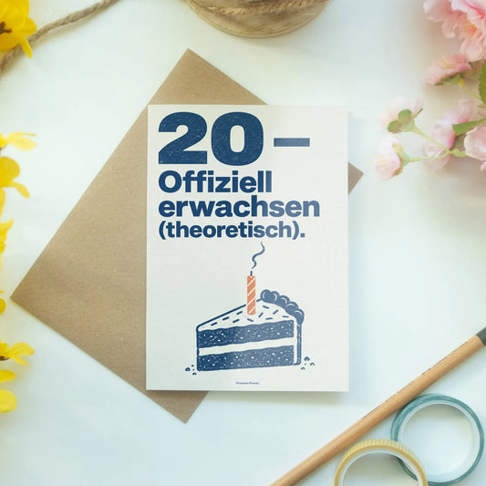 Lustige Geburtstagskarte zum 20. Geburtstag mit Tortenstück|p:2013360|h:5eb08055714206521fbaa19ea78c3723