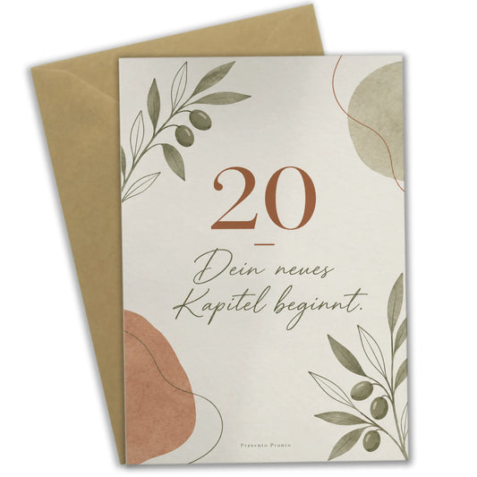 Elegante Geburtstagskarte zum 20. Geburtstag Olivenzweige|p:2013361|h:d836ab47f94214e8be88760f53e6b4dc