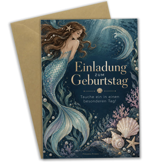 Elegante Einladungskarte zum Meerjungfrau Geburtstag|p:2013372|h:8294c25233bf298568b1b8e2dc8de484