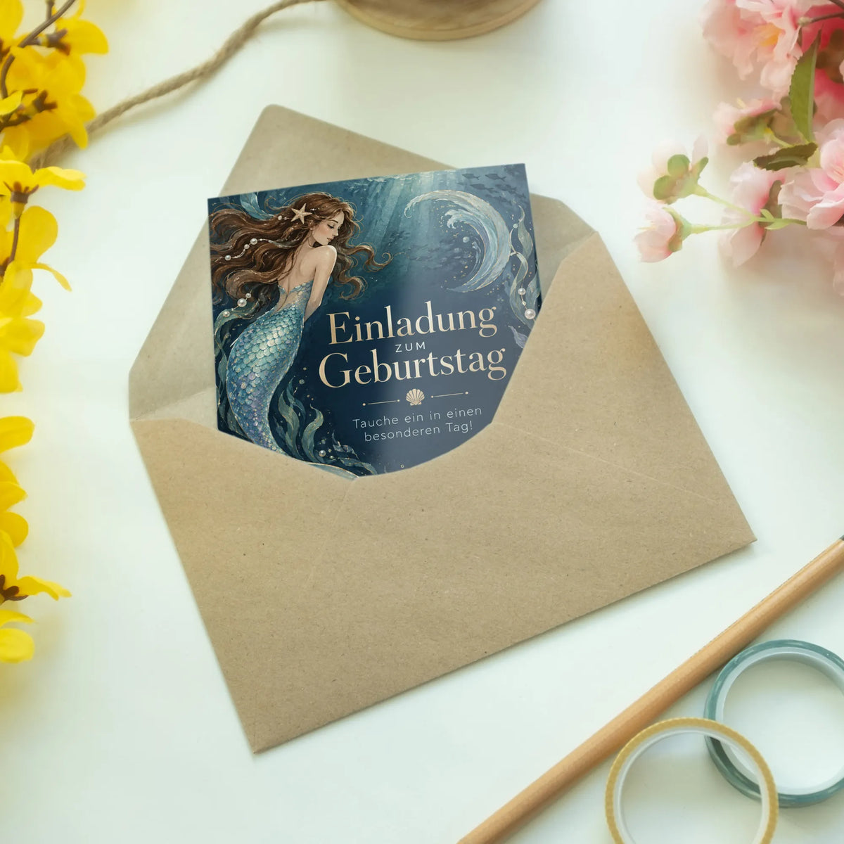 Elegante Einladungskarte zum Meerjungfrau Geburtstag|p:2013372|h:a70e1755839d0b67ac1a991ba2f3cc53