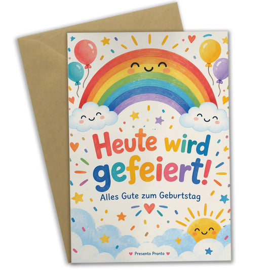 Fröhliche Einladungskarten mit Regenbogen zum Kindergeburtstag|p:2013381|h:510bf4499651861c7802d757c19f7791