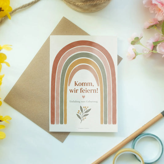 Fröhliche Einladungskarten zum Geburtstag mit Regenbogen|p:2013382|h:0fd0b4d5029631059104d6d66955e278