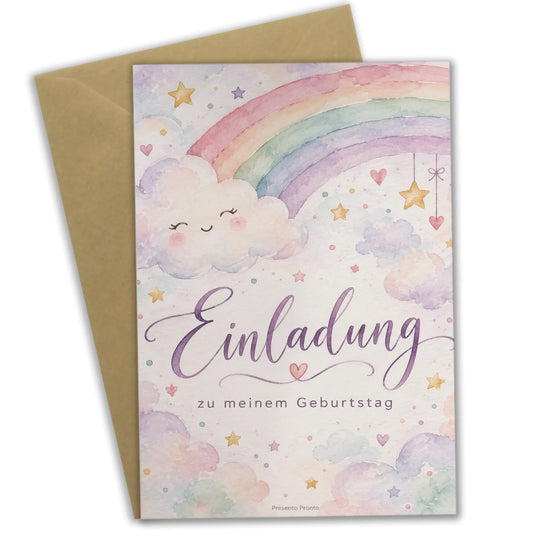 Süße Einladungskarten zum Geburtstag mit Aquarell-Regenbogen|p:2013383|h:2da5723c4ee74ee91b9aaa0d7ab248ad